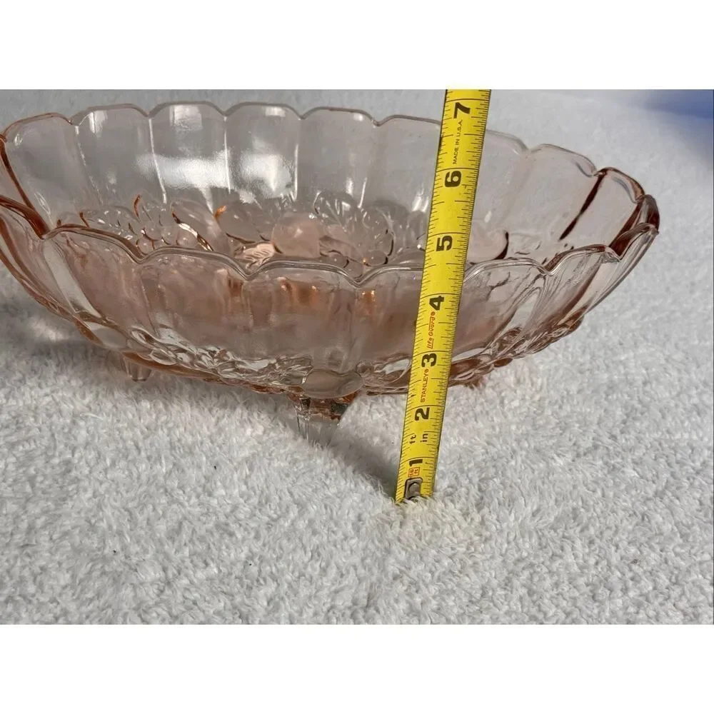 Vintage Indiana Glass Co. Pink Glass Footed Fruit Bowl “Harvest Grape”